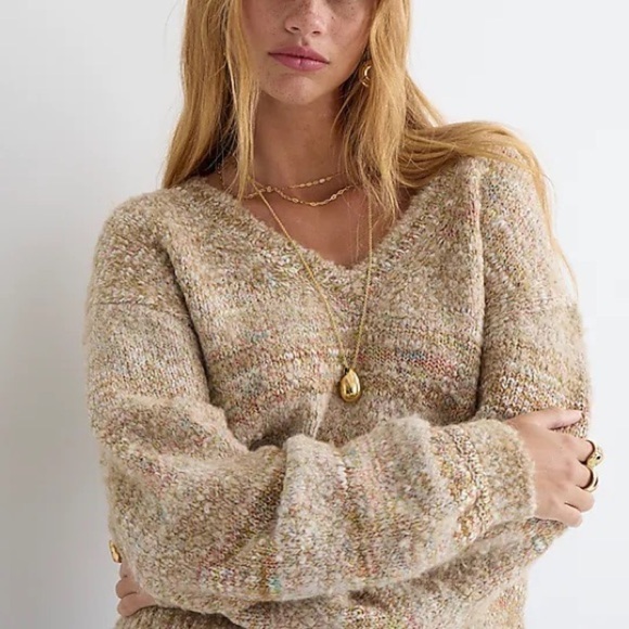 J crew Puff-sleeve V-neck sweater in space dye - Picture 2 of 5